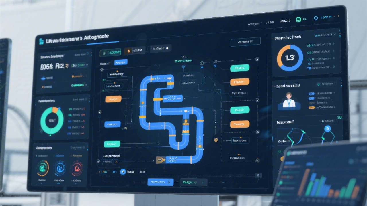 Detailed visualization of automated financial reporting workflow with data ingestion pipelines, validation checkpoints, collaboration tasks, and delivery channels mapped within a modern control dashboard environment.